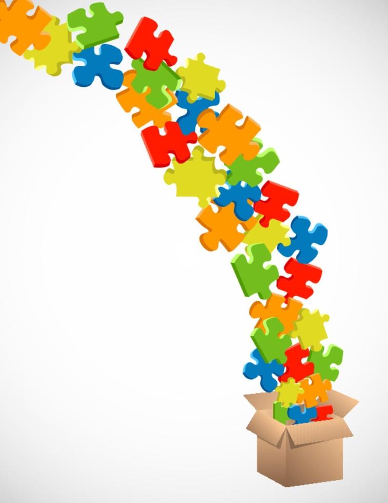Background of Puzzle Pieces Exploding out of a Cardboard Box vector