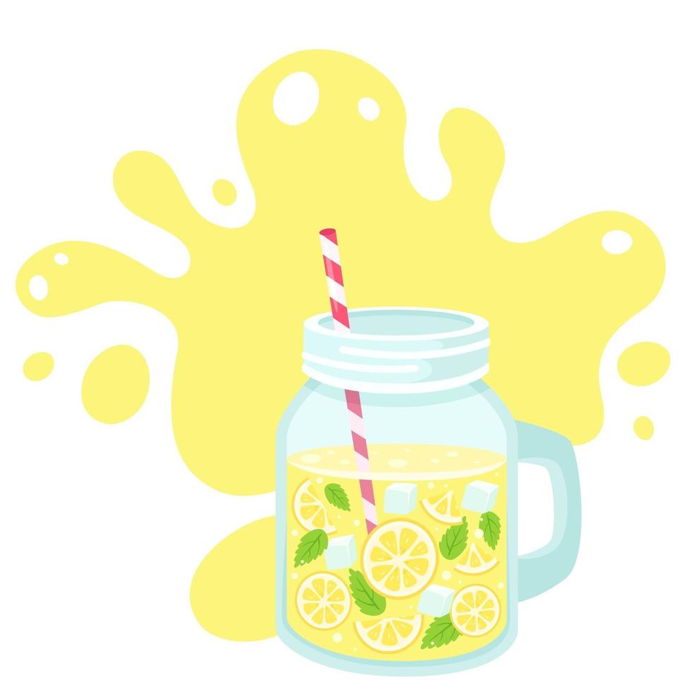 Detox drink with lemon slices ice cubes and  mint in jar vector