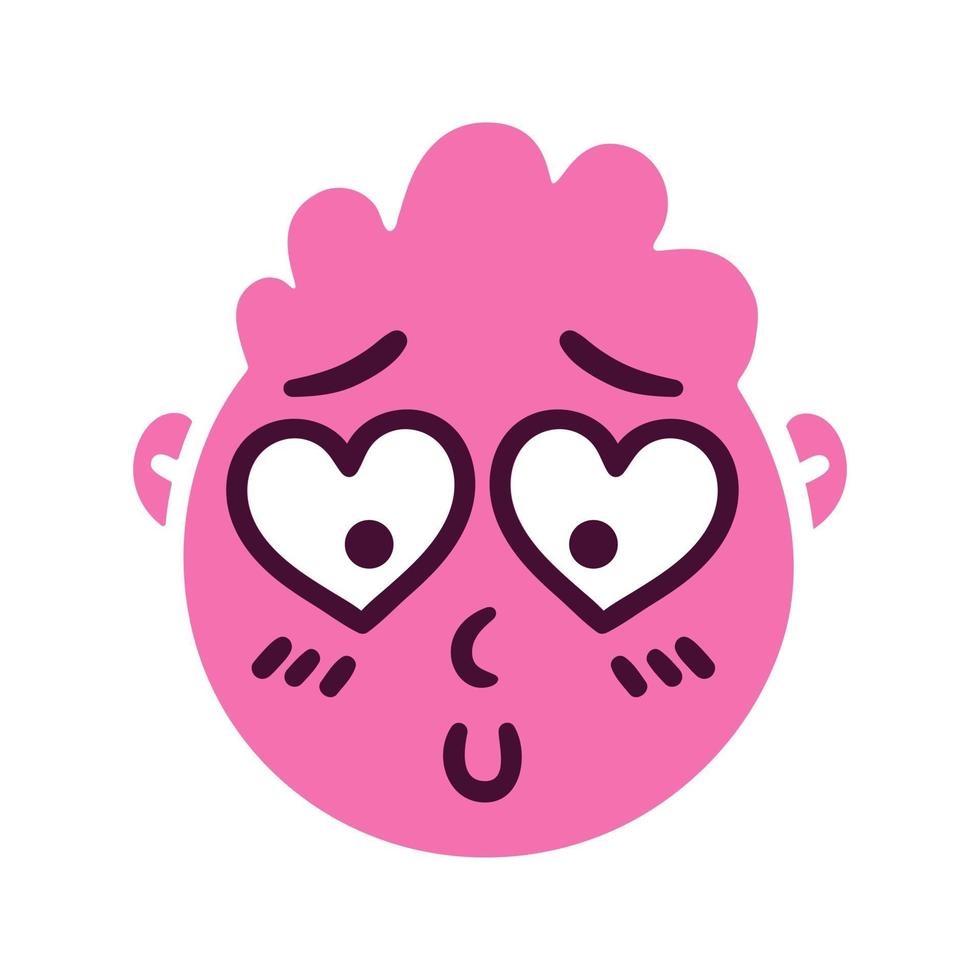 Cara abstracta redonda con enamorarse emociones avergonzado emoji avatar retrato de un hombre confundido estilo de dibujos animados diseño plano ilustración vectorial vector