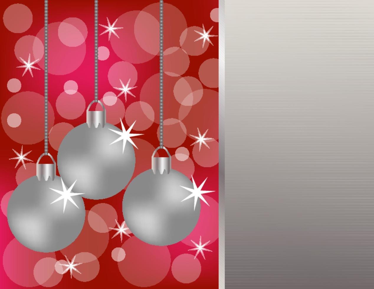 Adornos navideños plateados colgantes sobre un fondo rojo. vector