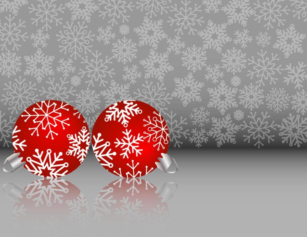 Set of Red Christmas Ornaments on a Silver Snowflake Background vector