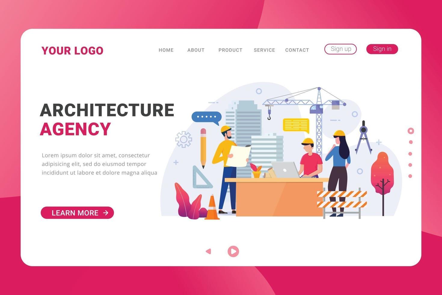 Landing page template architecture agency vector illustration