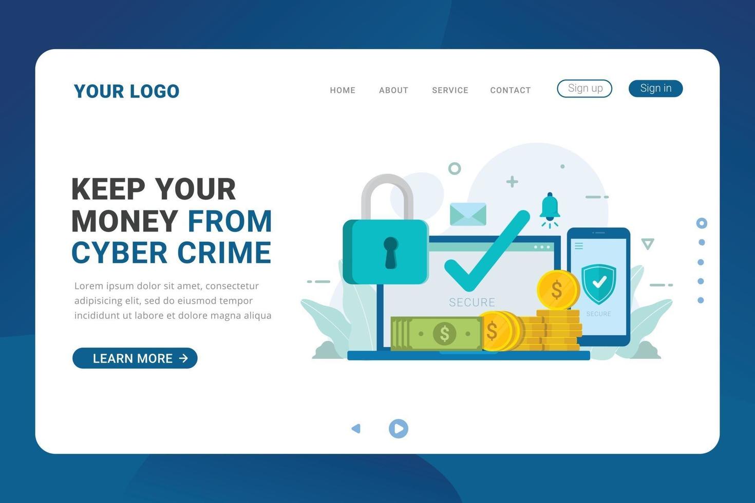 Landing page template money security system service vector illustration