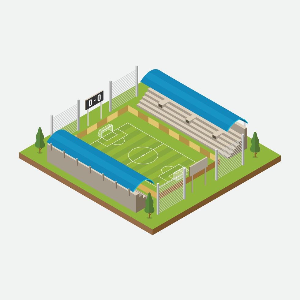 Edificio de estadio de campo de fútbol isométrico para deporte de fútbol aislado vector