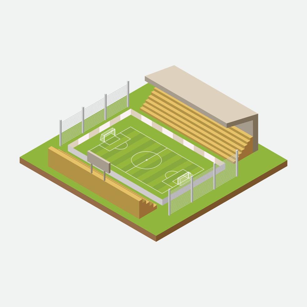 Edificio de estadio de campo de fútbol isométrico para deporte de fútbol aislado vector