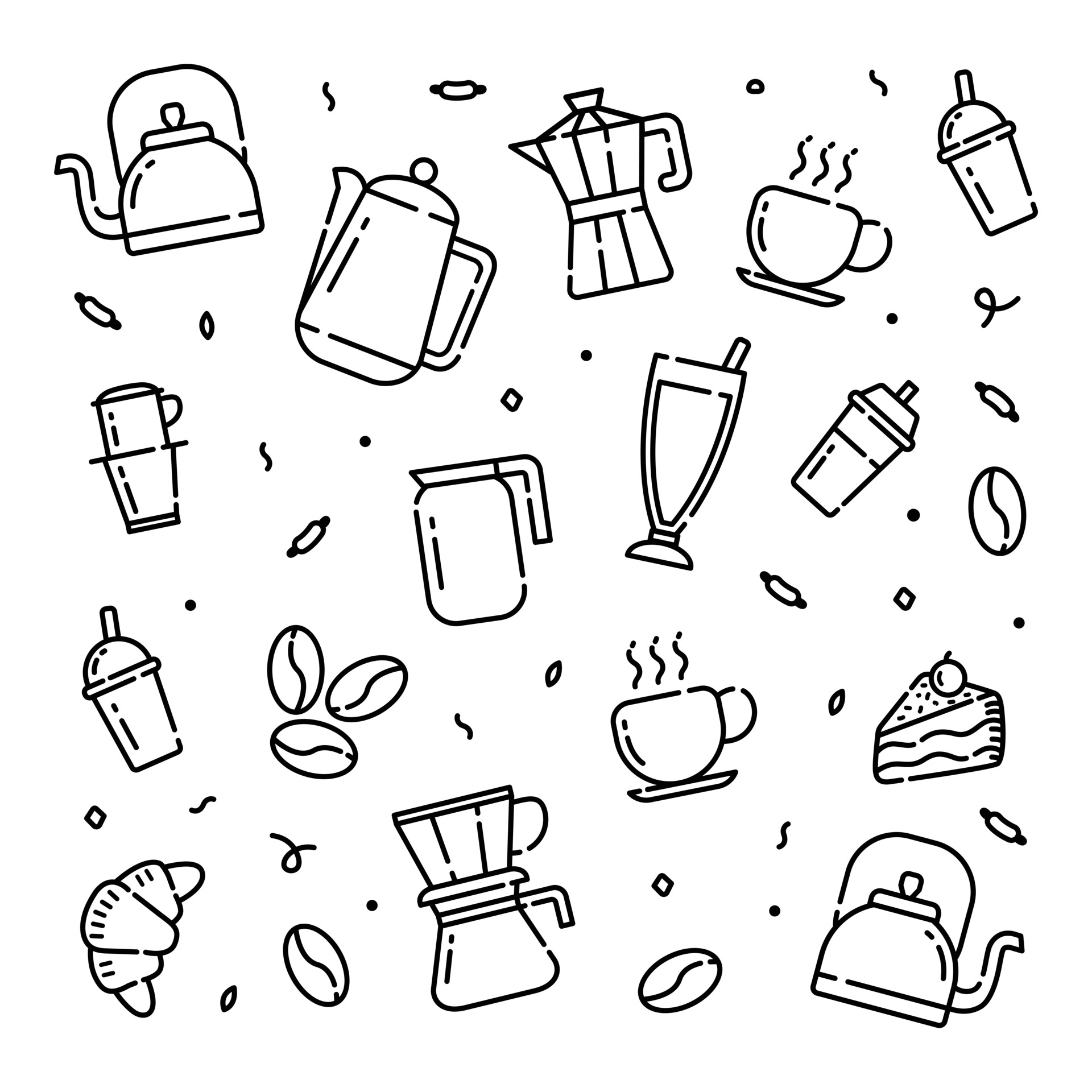 Coffee time doodle hand drawn vector icons for coffee shop wallpaper