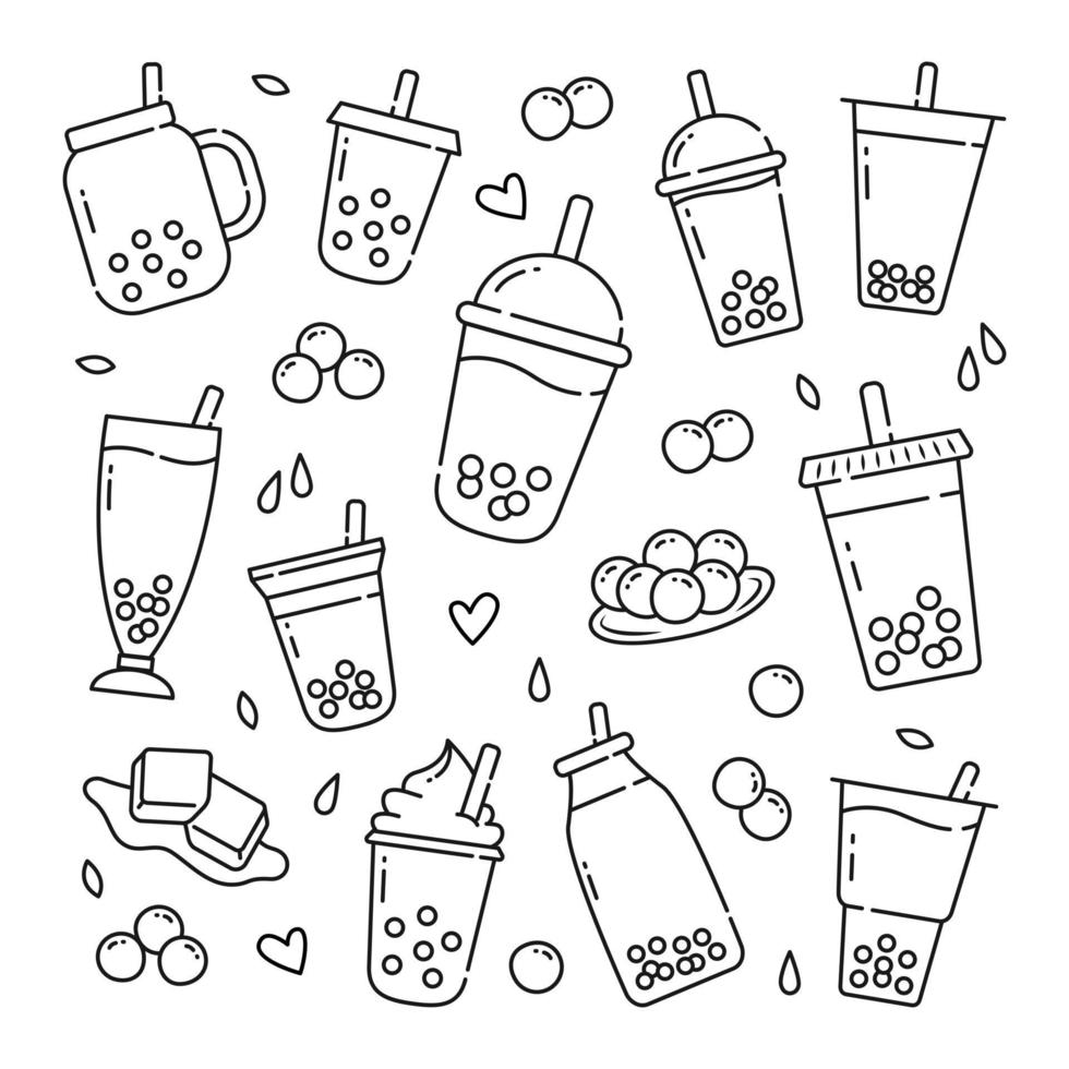boba bebida doodle iconos vectoriales dibujados a mano vector