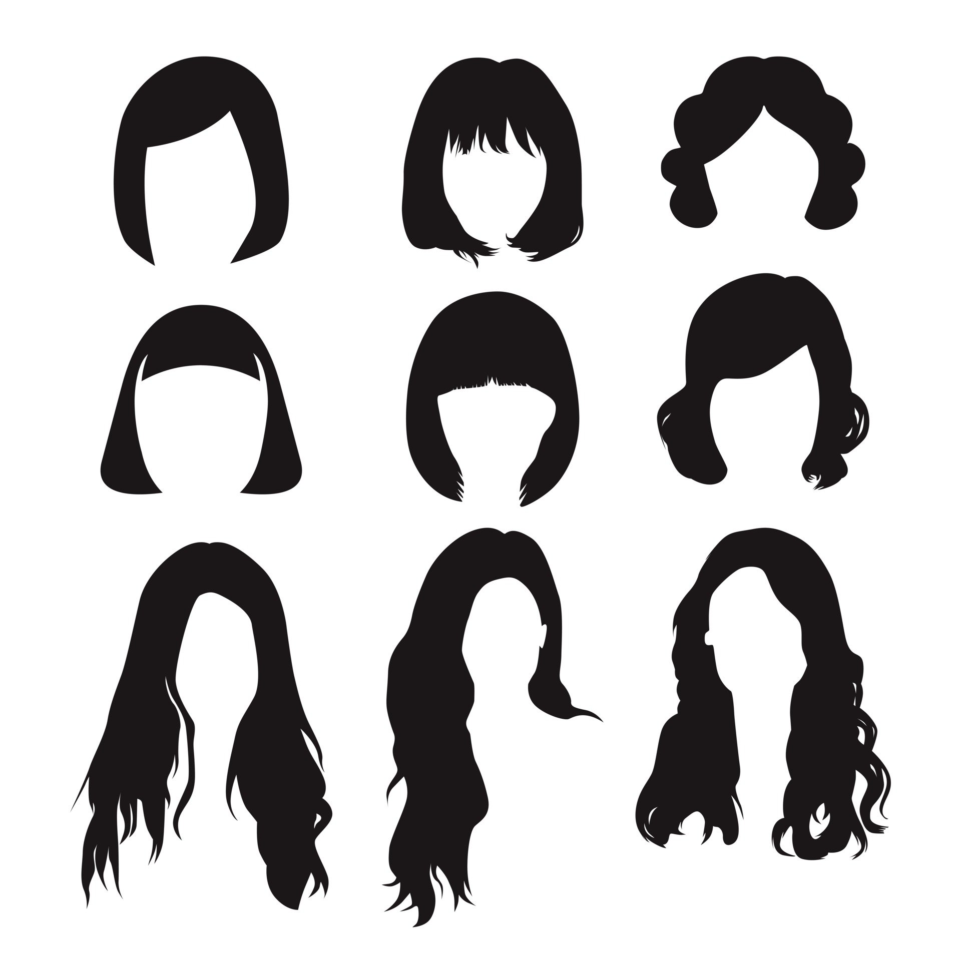 Female hairstyle of different shapes isolated on white background 2390733 Vector Art at Vecteezy Female hairstyle of different shapes isolated on white background 2390733 Vector Art at Vecteezy