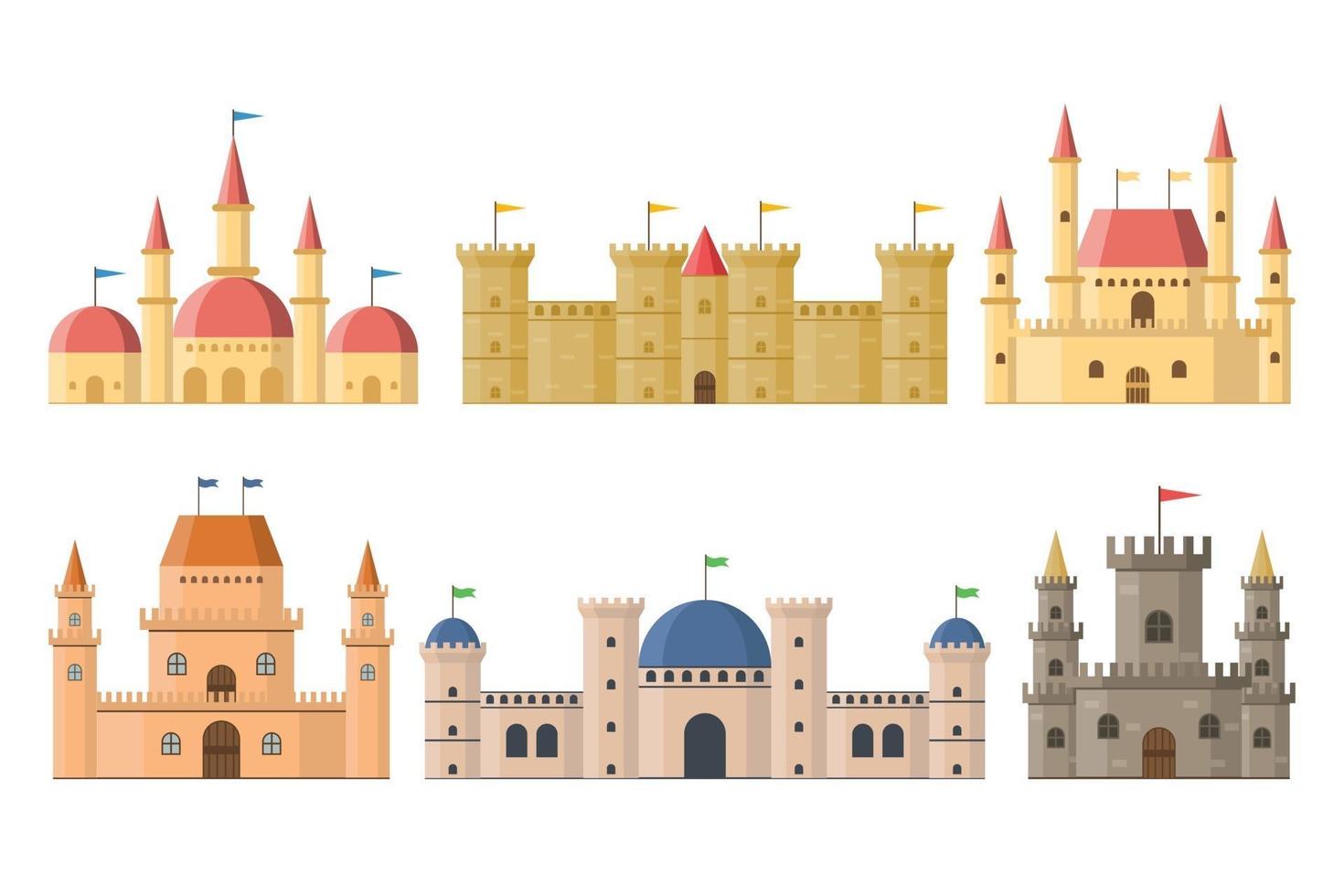Castillos y palacios medievales de hadas con torres aisladas del fondo vector