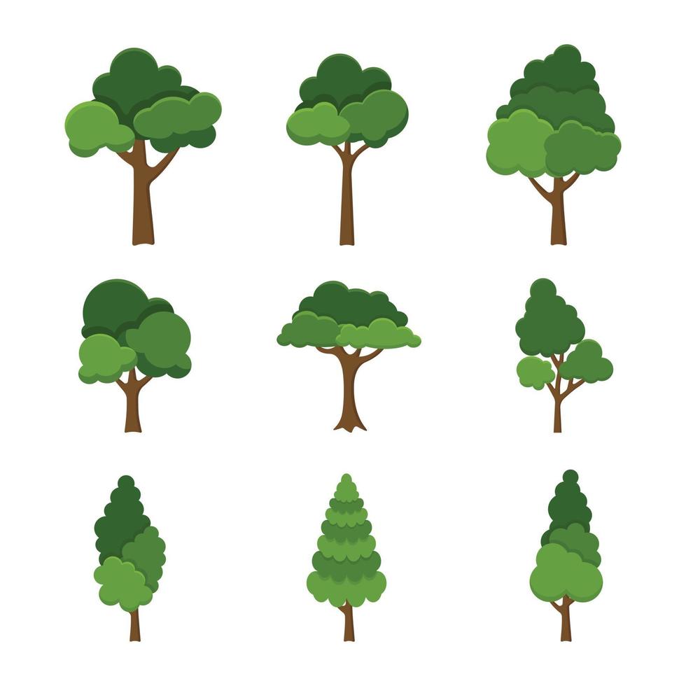 Set of trees object isolated on white background vector illustration