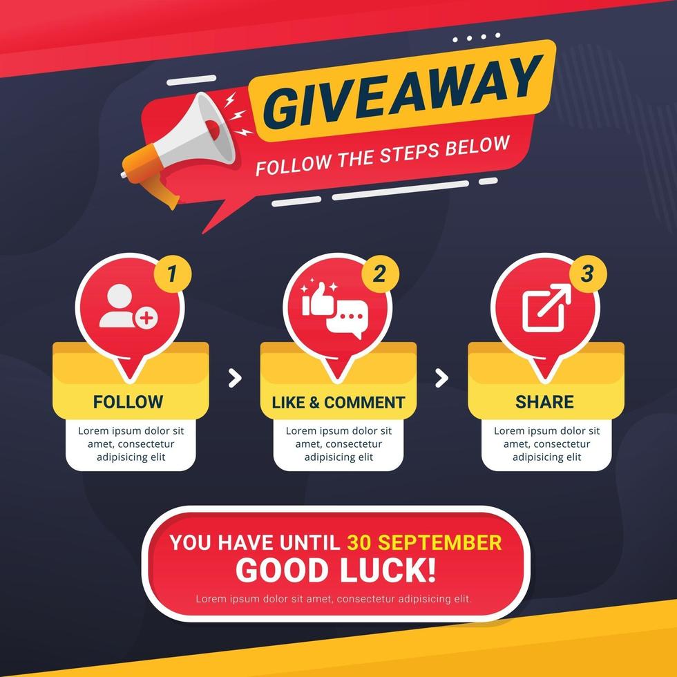 Giveaway steps for social media contest design concept vector