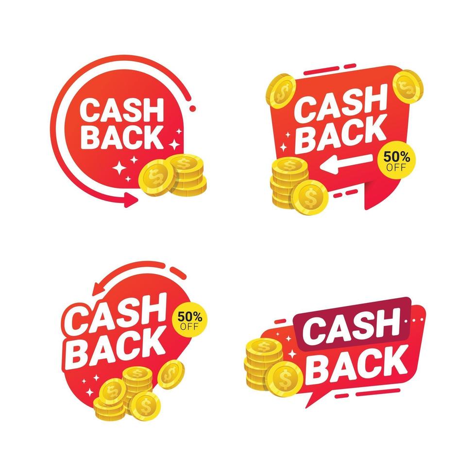 Cashback badges template vector tags for refund money with coins