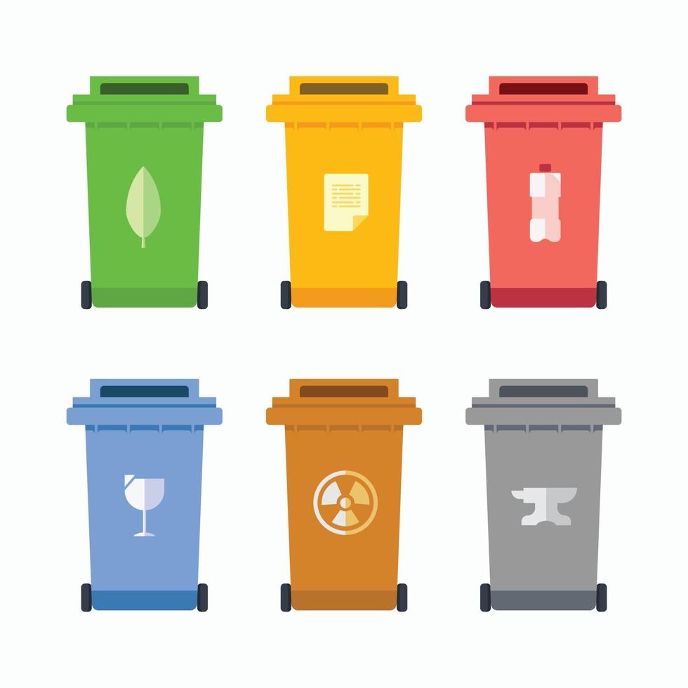 Recycle bin plastic metal glass paper kitchen waste object elements vector