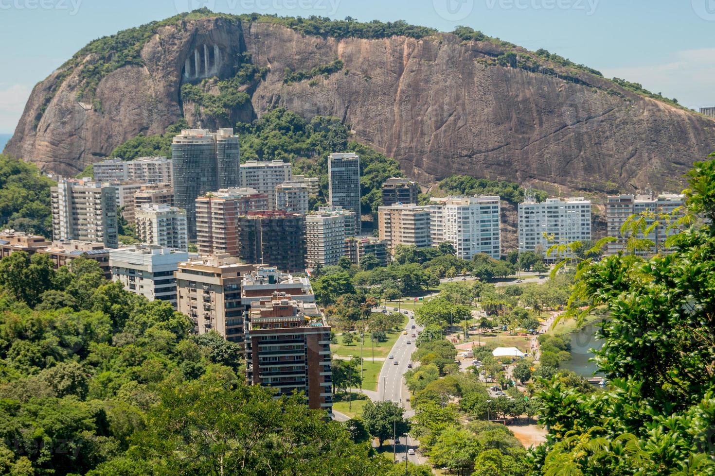 View of buildings at the Rodrigo de Freitas lagoon in Rio de Janeiro, Brazil photo