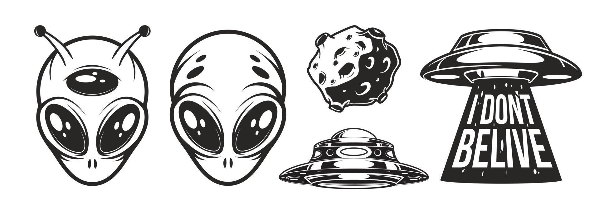 detalles del logo de extraterrestres y día de los ovnis vector