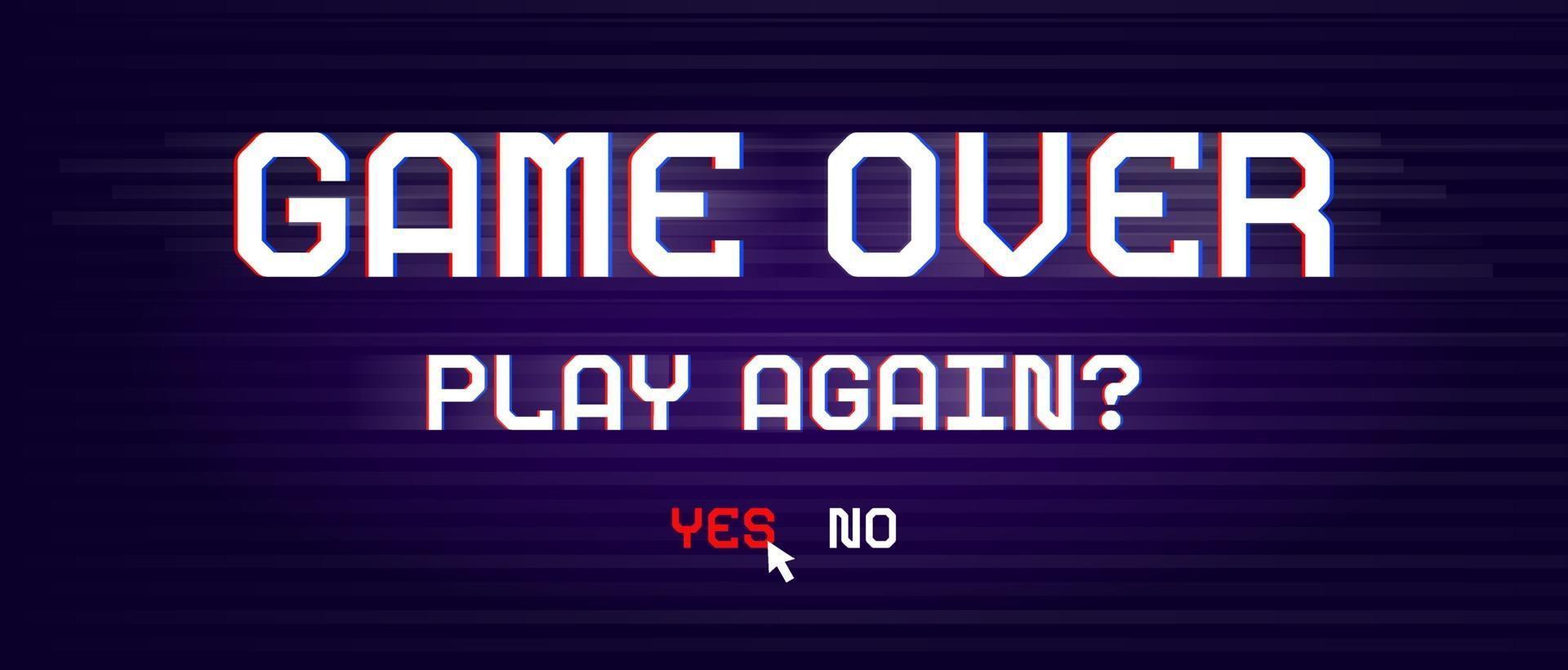 banner de game over para juegos con efecto de falla vector