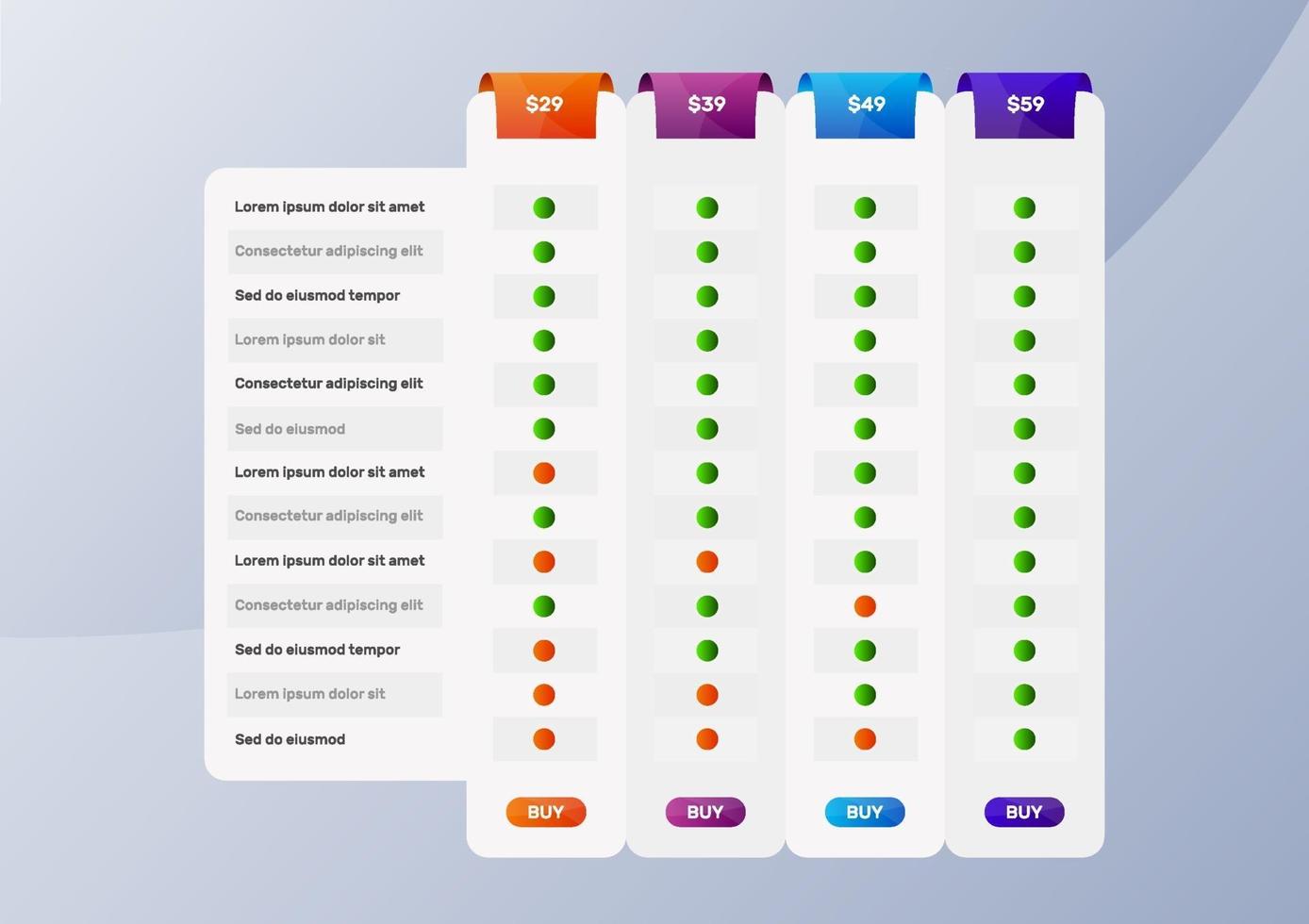 Table price comparison vector