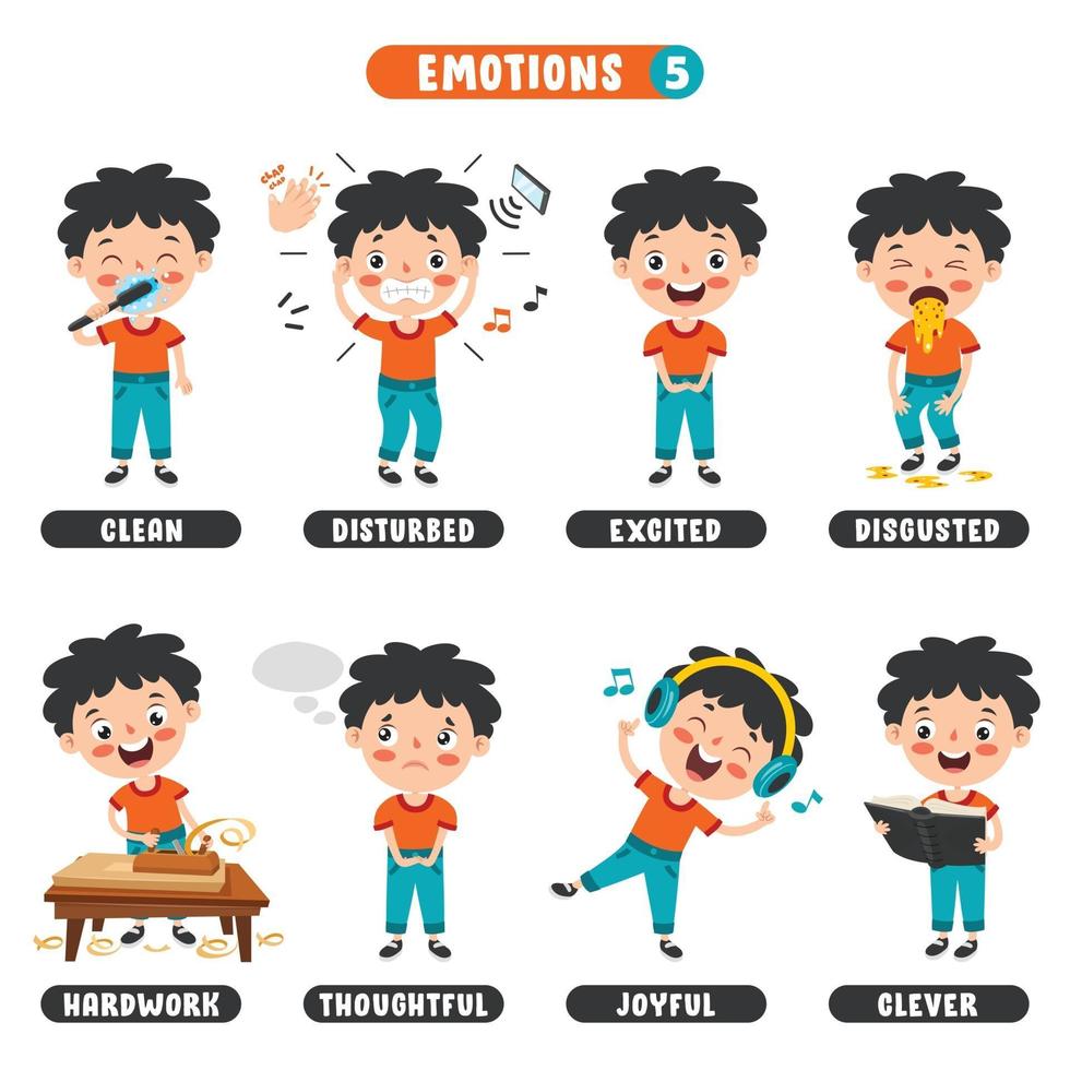 niño pequeño con diferentes emociones. vector