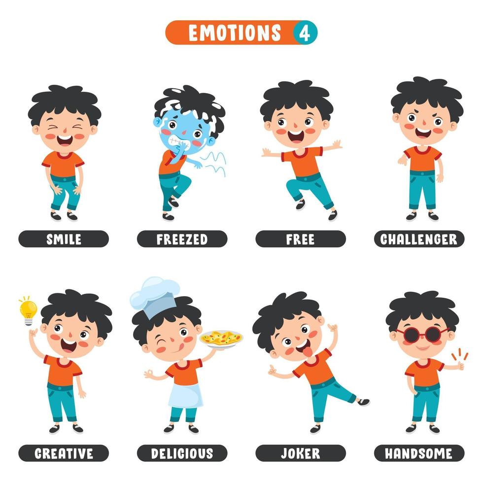 niño pequeño con diferentes emociones. vector