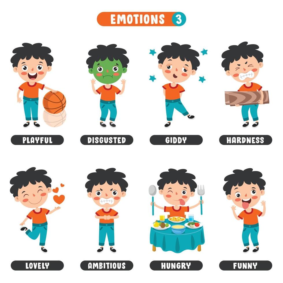 niño pequeño con diferentes emociones. vector