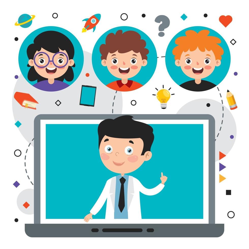 Online Learning Concept With Cartoon Character vector