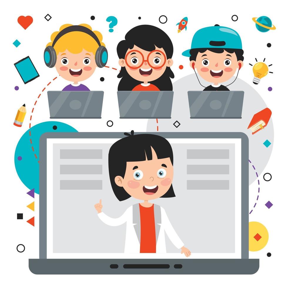 Online Learning Concept With Cartoon Character vector