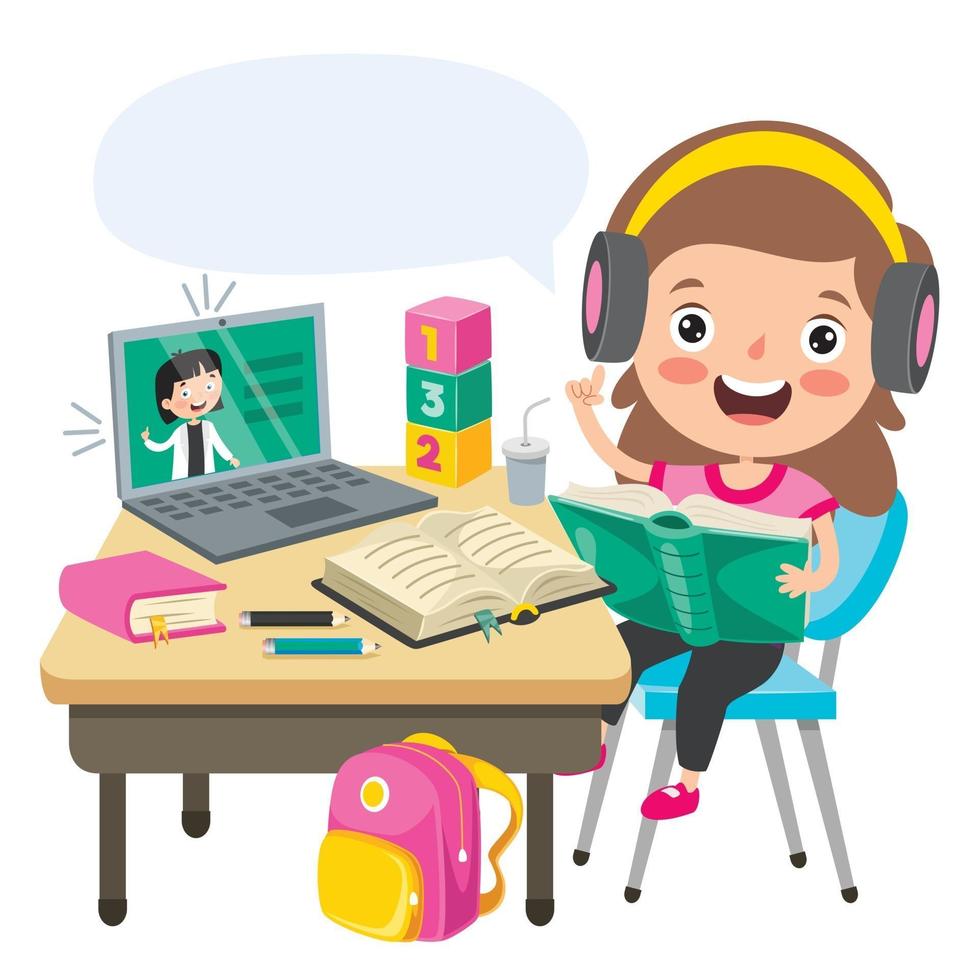 Online Learning Concept With Cartoon Character vector