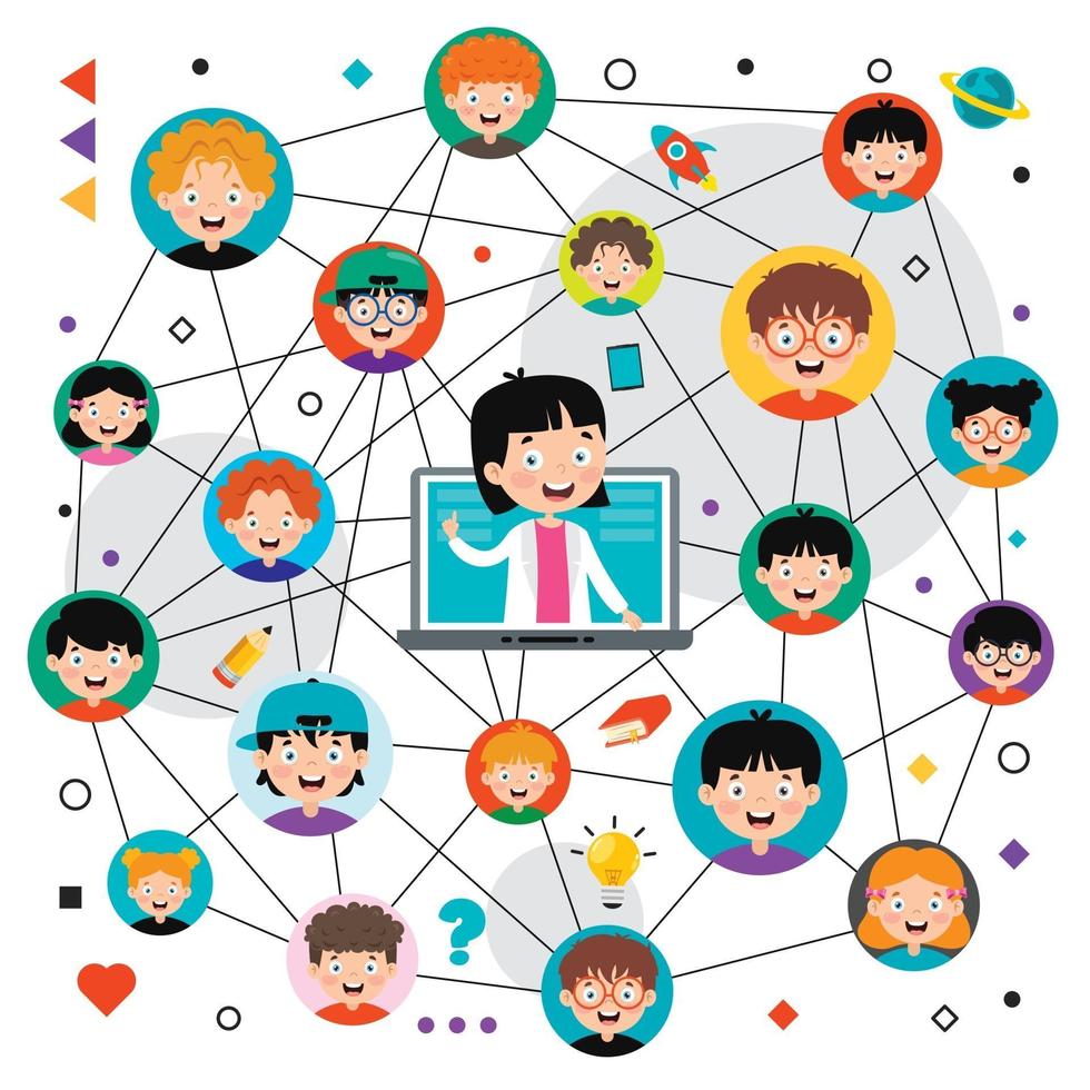 Online Learning Concept With Cartoon Character vector