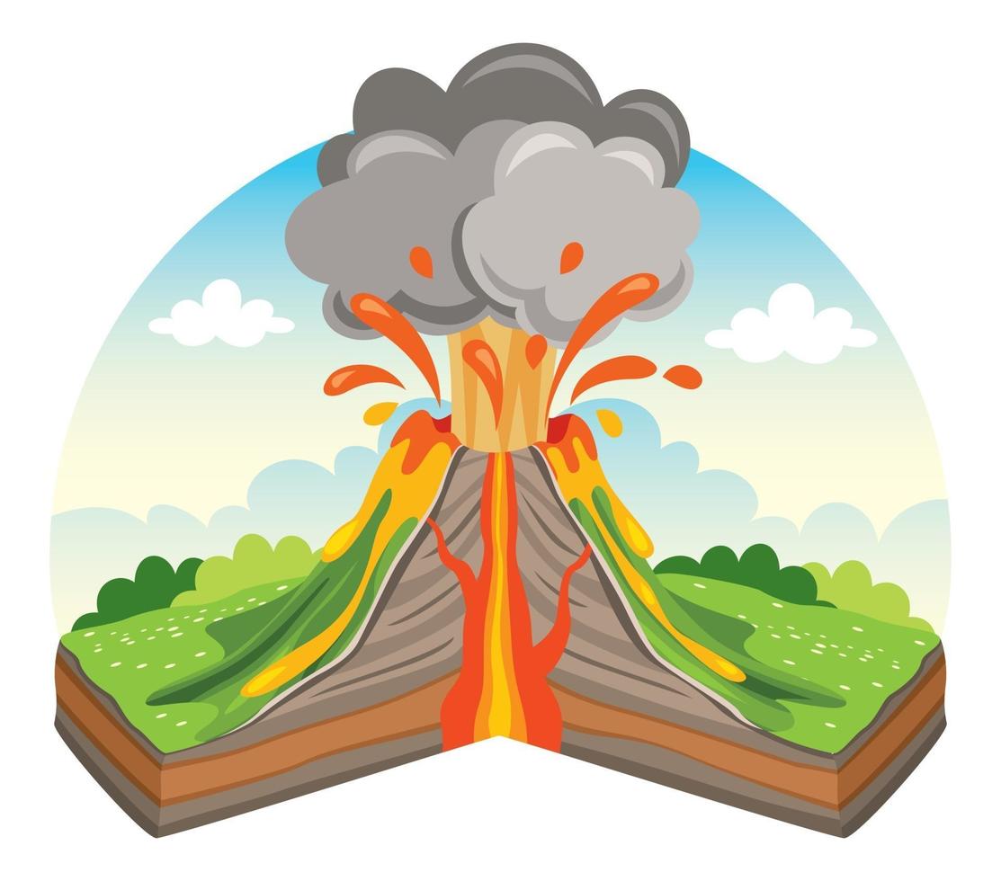 erupción volcánica y dibujo de lava vector