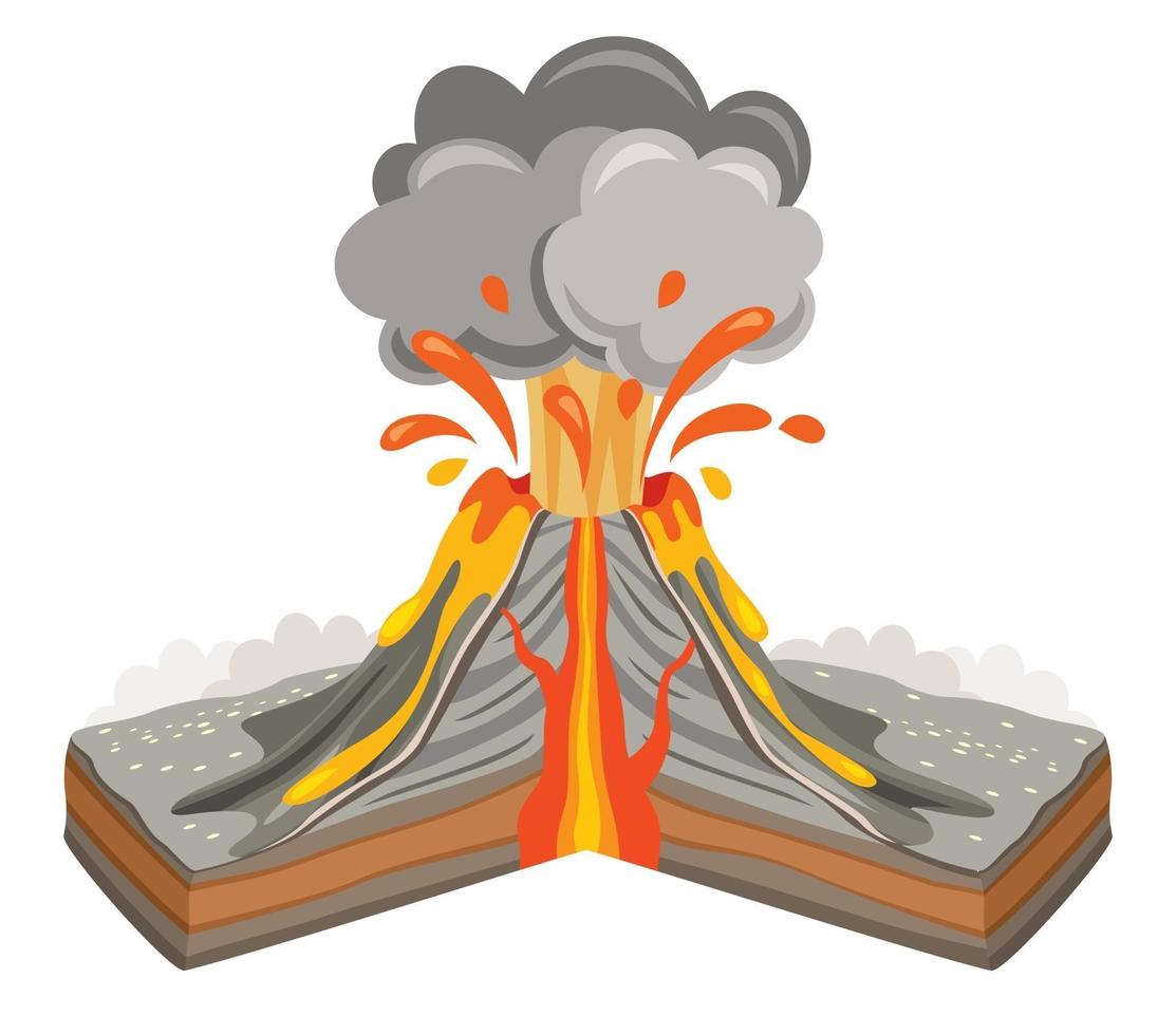 erupción volcánica y dibujo de lava vector