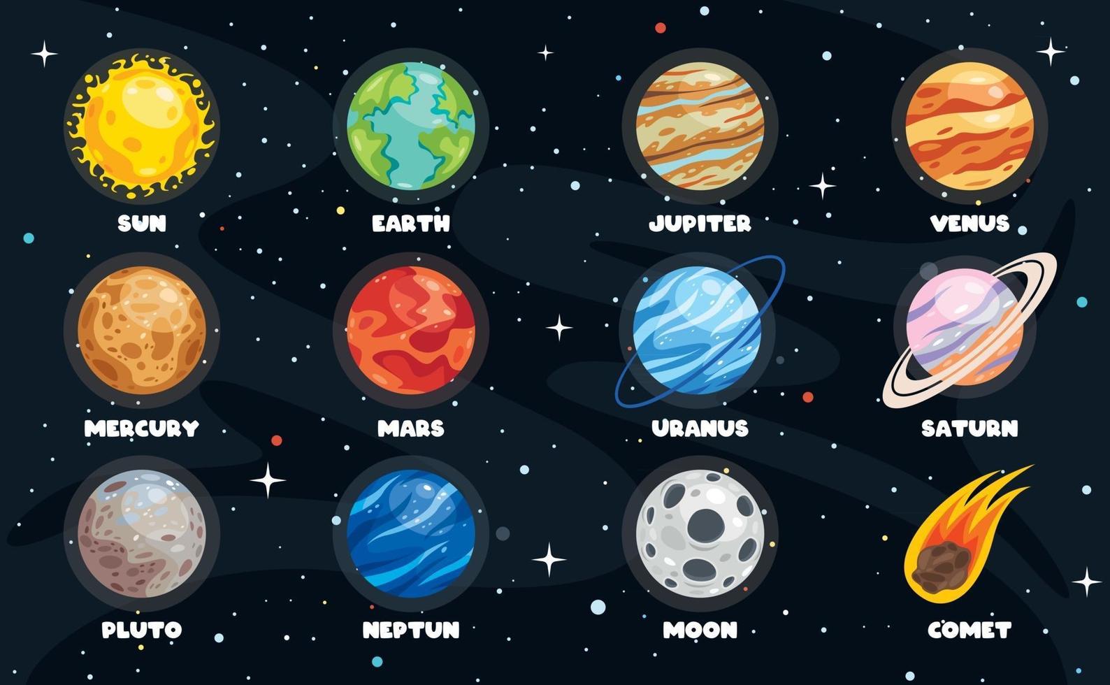 planetas de colores del sistema solar vector