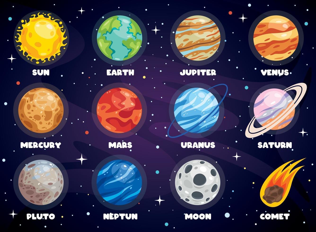 Colorful Planets Of Solar System vector
