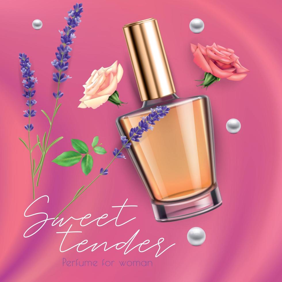 anuncio realista de perfume vector