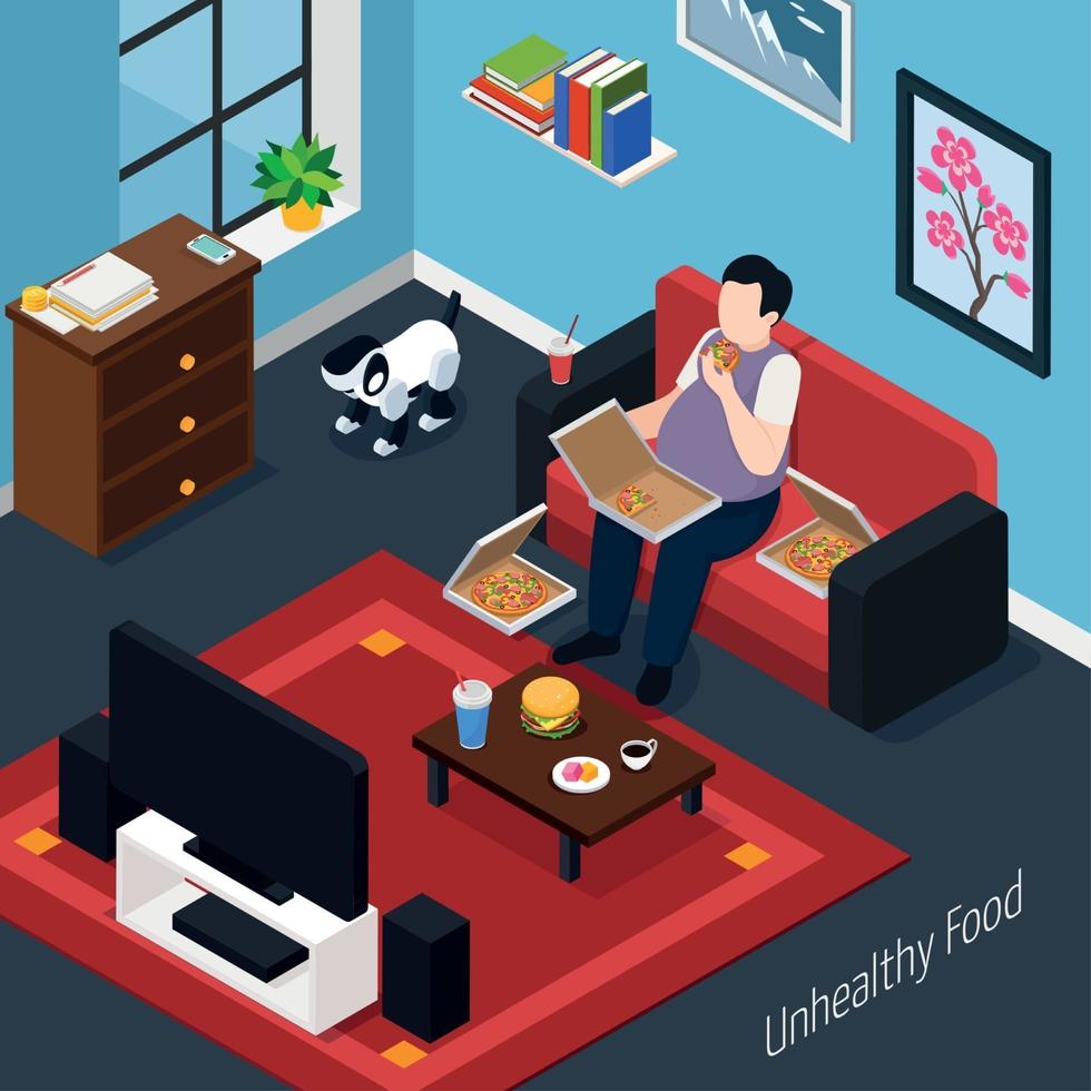 Man With Overweight Isometric Composition Vector Illustration