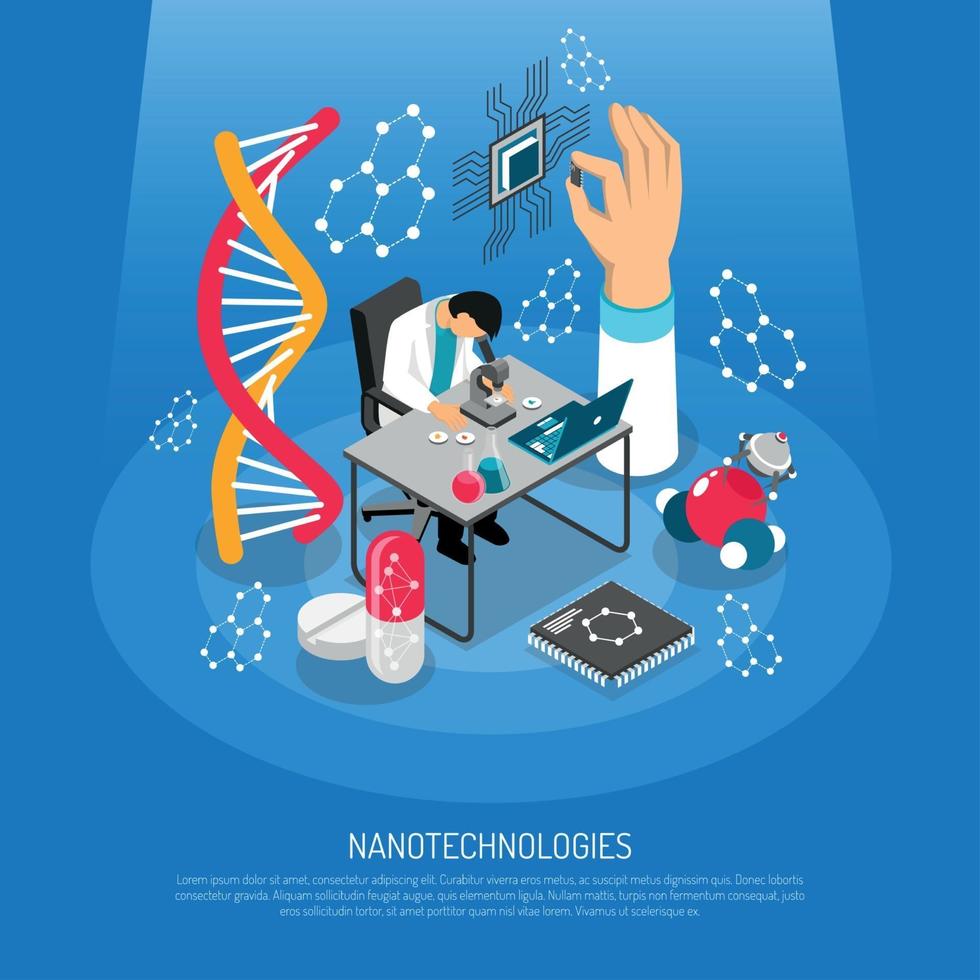 Ilustración de vector de composición isométrica de nano tecnologías