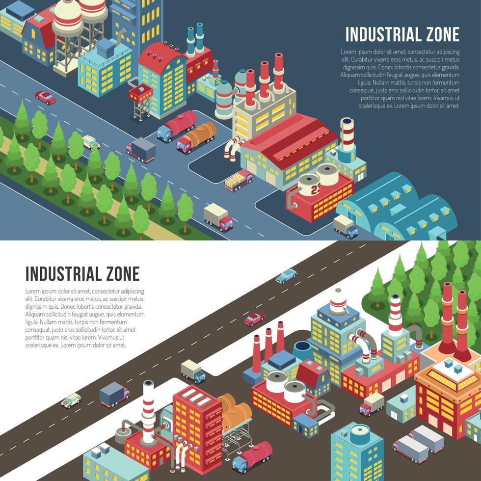Industrial Zone Horizontal Banners Vector Illustration