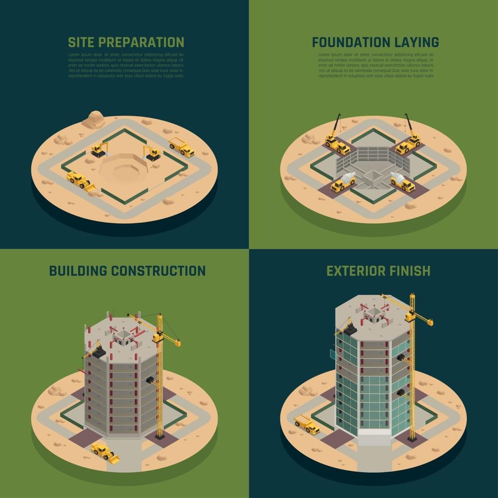 Ilustración de vector isométrico de construcción de rascacielos