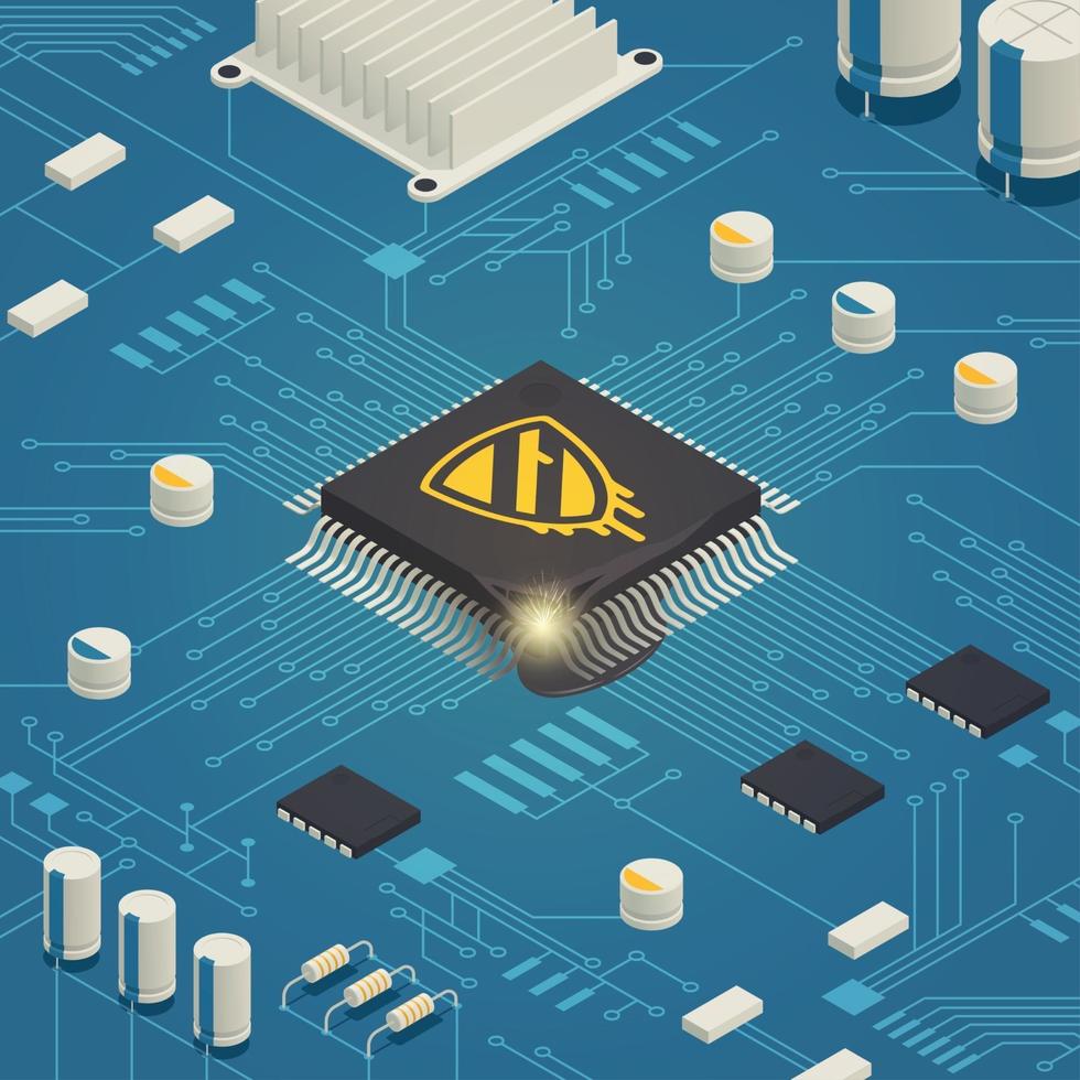 Ilustración de vector de composición isométrica de error de hardware