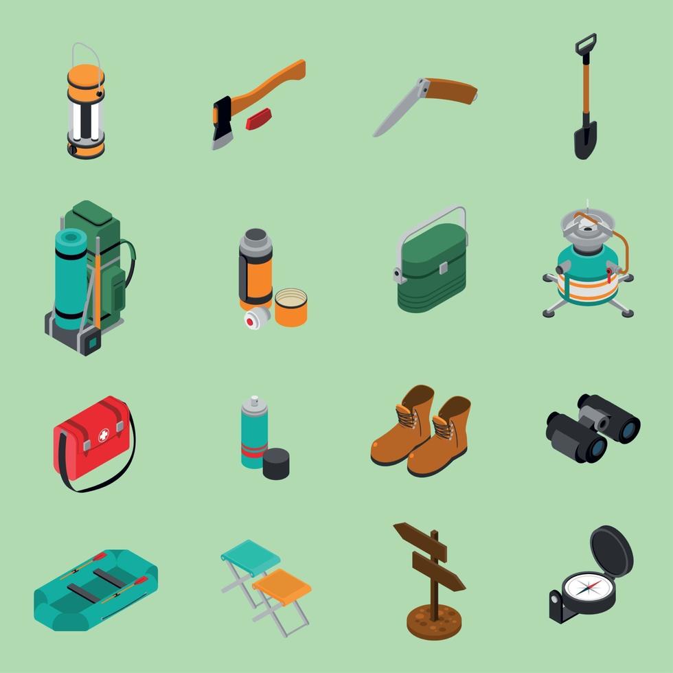 Hiking Icons Set Vector Illustration