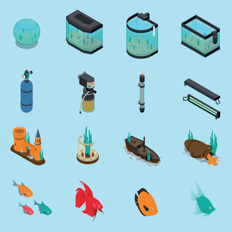 Aquarium Icons Set Vector Illustration