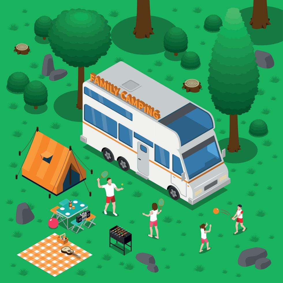 Camping Isometric Concept Vector Illustration