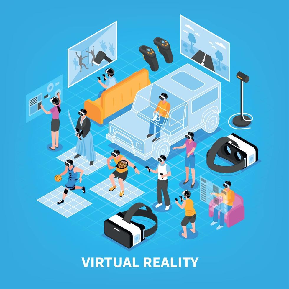 Virtual Reality Isometric Composition Vector Illustration