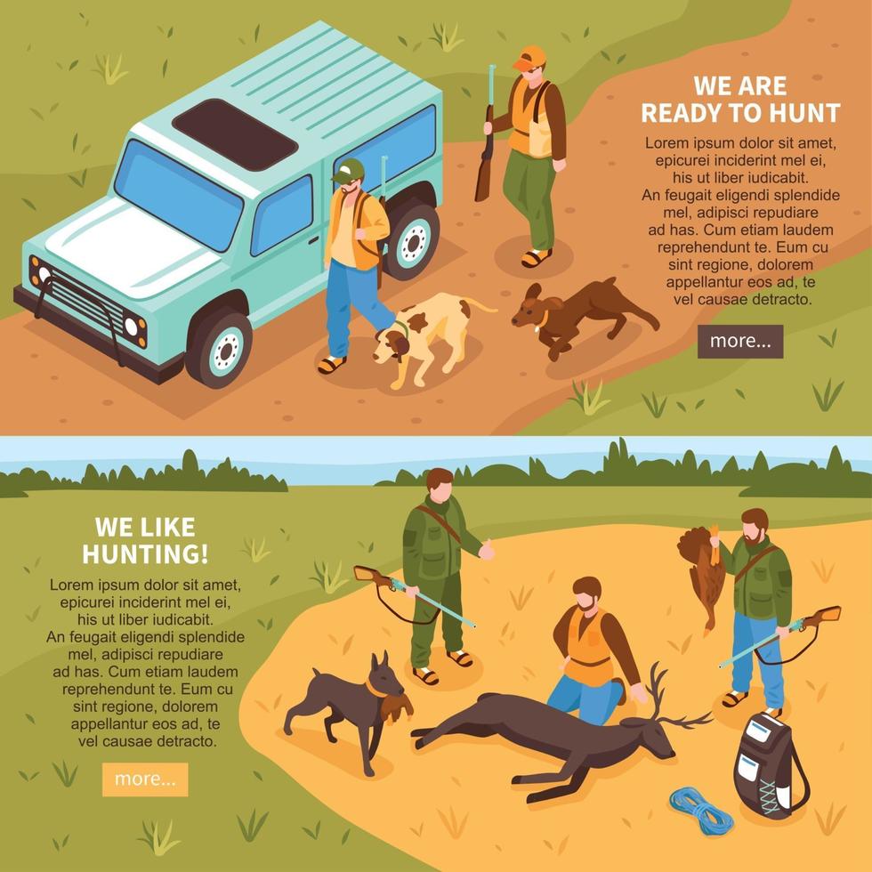Hunting Isometric Banners Vector Illustration