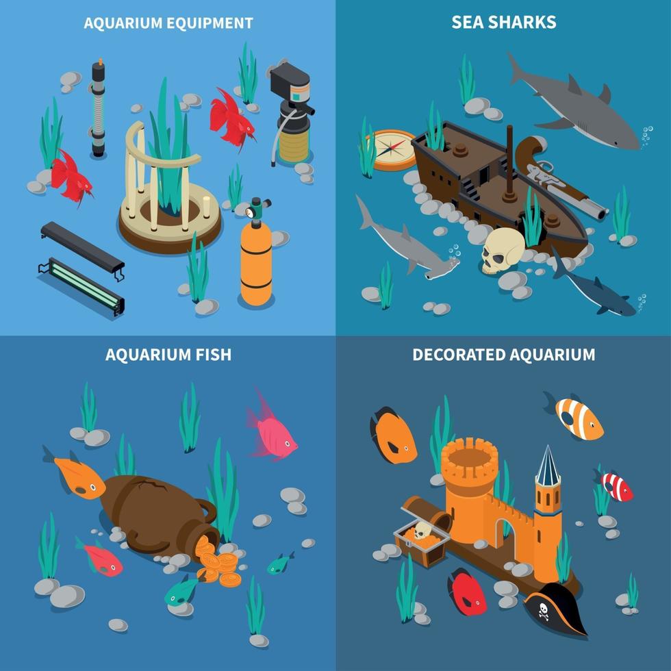 iconos de concepto de acuario conjunto ilustración vectorial vector