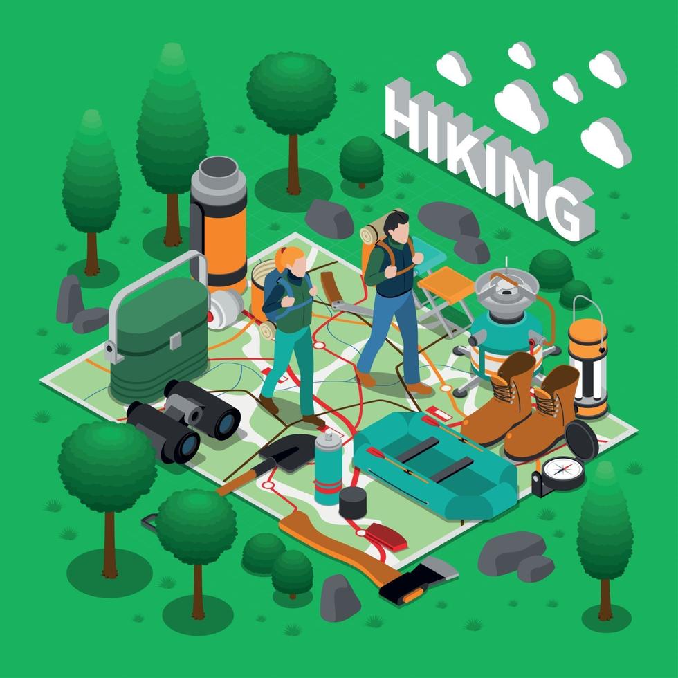 Camping Isometric Composition Vector Illustration