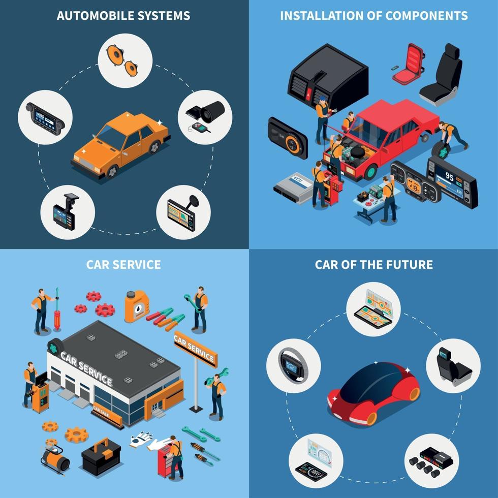 Car Electronics Concept Icons Set Vector Illustration