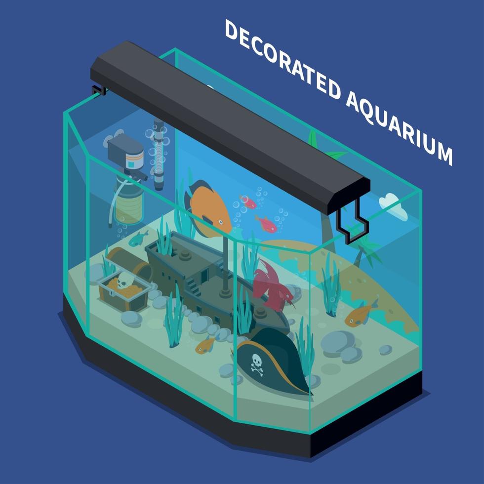 Decorated Aquarium Isometric Composition Vector Illustration