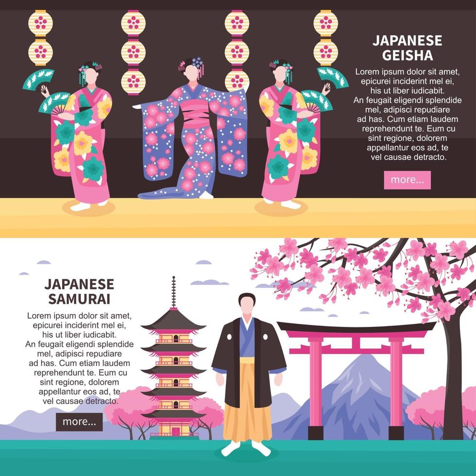 Ancient Japan Banners Vector Illustration