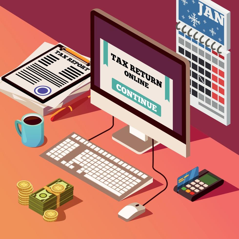 Accounting And Taxes Isometric Composition Vector Illustration