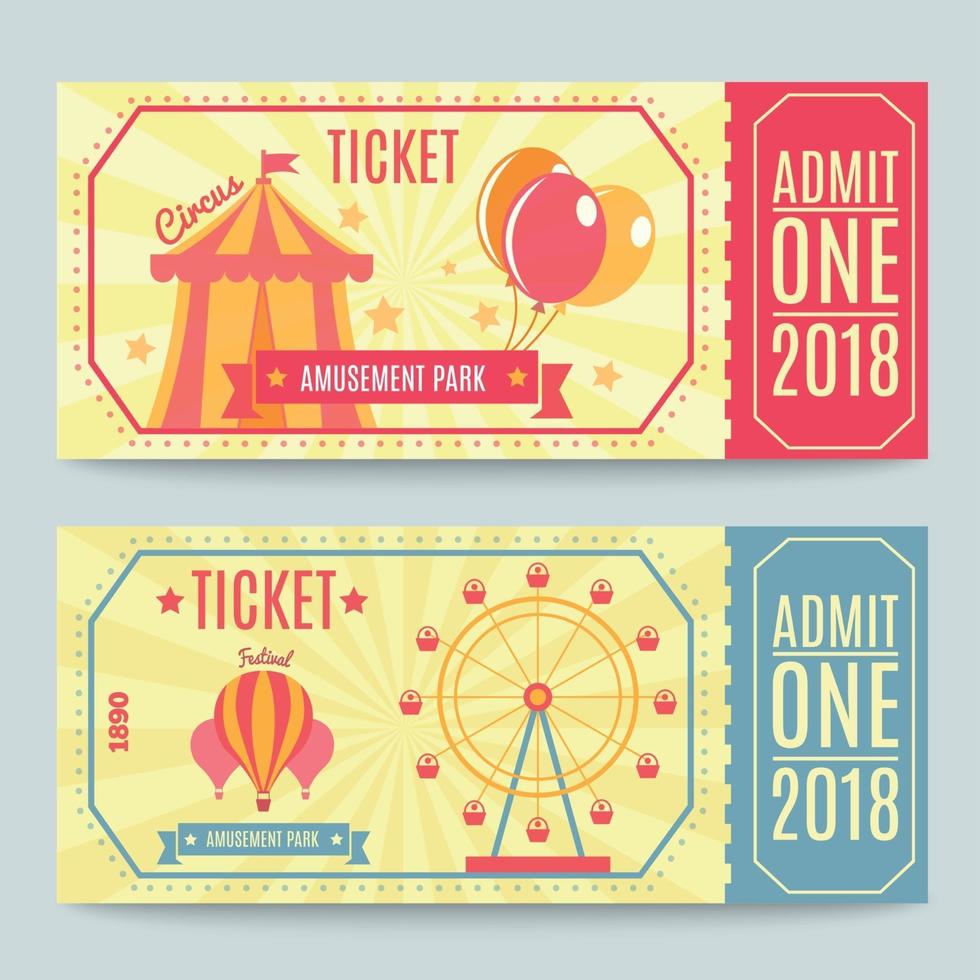 Amusement Park Tickets Set Vector Illustration